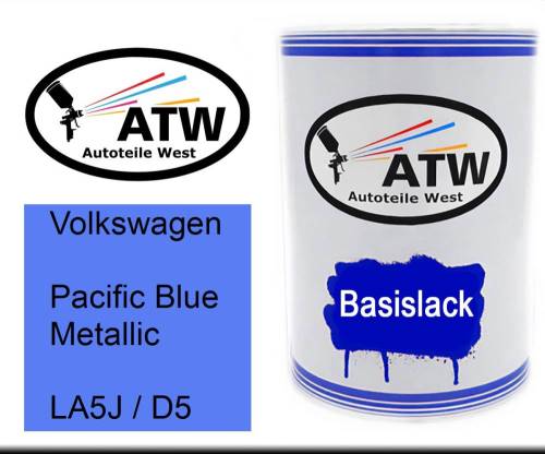 Volkswagen, Pacific Blue Metallic, LA5J / D5: 500ml Lackdose, von ATW Autoteile West.